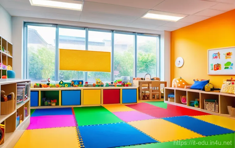 어린이 놀이방 운영 - **Prompt 1: A vibrant and modern indoor play area in a childcare center.**
    A bright, clean, and ...