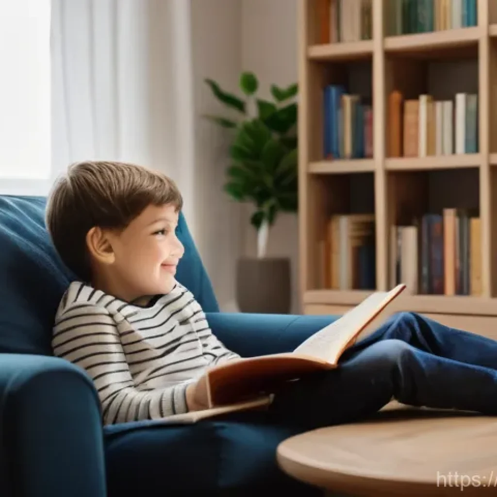 어린이 발표 훈련 - **Prompt:** A cozy and well-lit living room, featuring a plush armchair and a soft rug. A child, app...