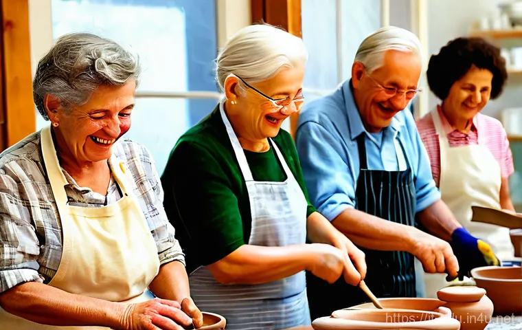 노인 여가 활동 - **A joyful pottery class for seniors in Italy.**
    Detailed description: A bright and airy art stu...