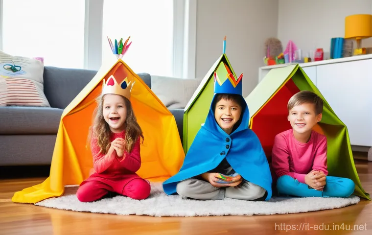 어린이 뇌 훈련 - A group of happy young children, aged approximately 5-8 years old, inside a whimsically constructed ...