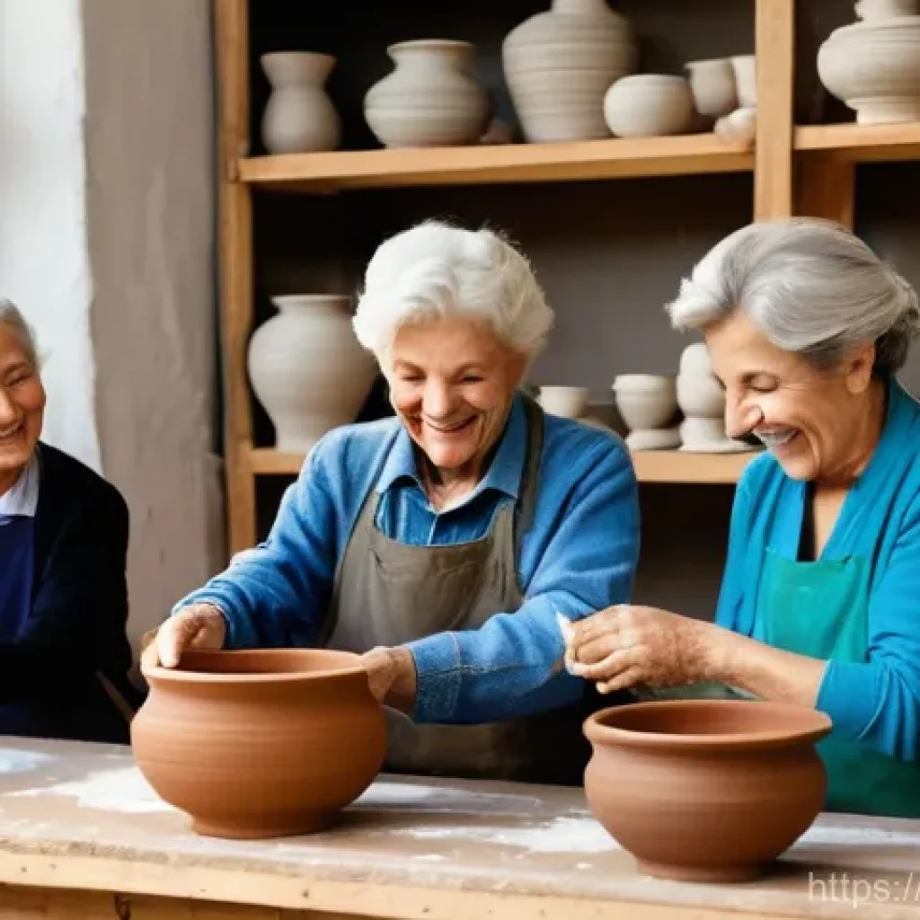 시니어 취미 수업 - **Prompt:** "A cheerful group of senior Italian women and men, all dressed in modest, comfortable cl...