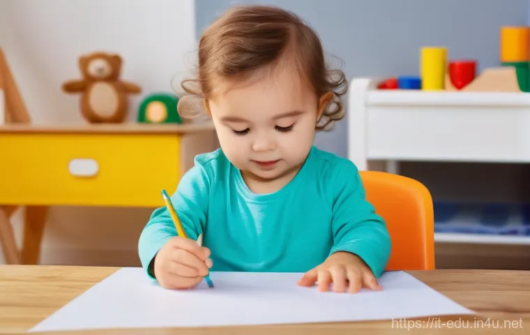아동 그림 그리기 - **Prompt:** A cheerful toddler, around 2-3 years old, dressed in a bright, comfortable, long-sleeved...