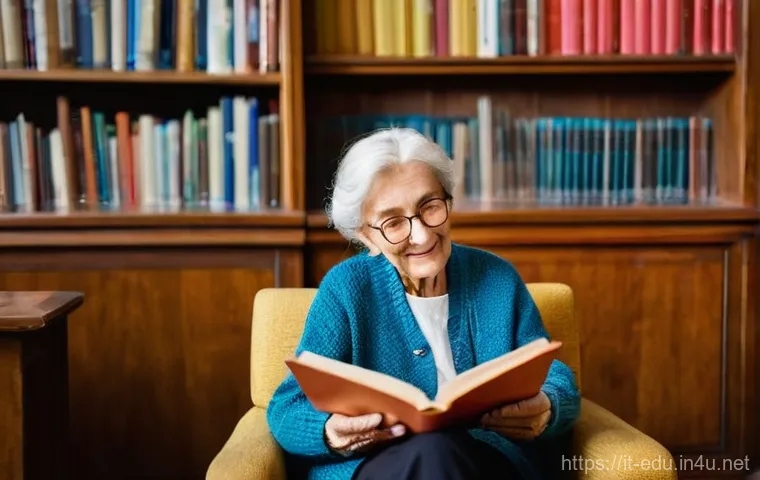 시니어 봉사활동 - **Prompt 1: Intergenerational Storytelling in an Italian Library**
A heartwarming scene inside a...