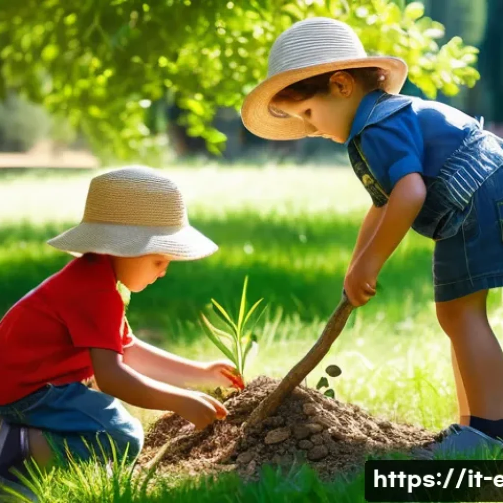 아동 체험학습 프로그램 - A lively outdoor scene in a sunny Italian park featuring a diverse group of children aged 3 to 10 ac...