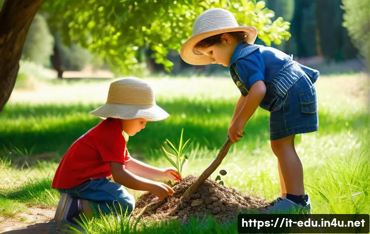 아동 체험학습 프로그램 - A lively outdoor scene in a sunny Italian park featuring a diverse group of children aged 3 to 10 ac...