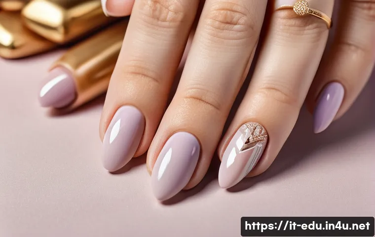 시니어 네일 아트 - An elegant close-up of mature female hands with a refined manicure featuring pastel shades such as s...