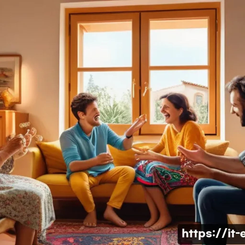 어린이 창작 음악 - A joyful scene in a bright, cozy Italian family living room where a young child wearing colorful und...