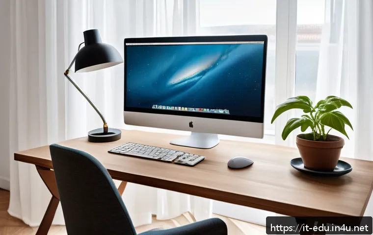 시니어 컴퓨터 사용법 - A cozy and bright home office setup tailored for an elderly Italian user, featuring a modern desktop...