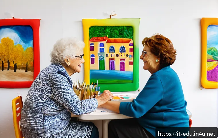 시니어 커뮤니티 활동 - A vibrant community center in an Italian town filled with lively senior citizens engaged in various ...