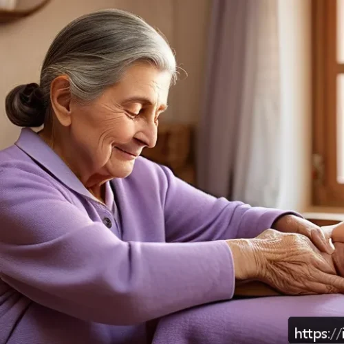 시니어 마사지 수업 - An elderly Italian woman receiving a gentle shoulder and back massage in a cozy home setting, wearin...