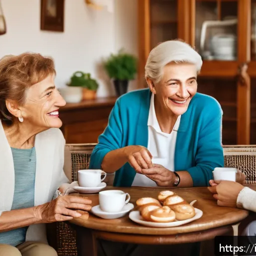 시니어 감정 관리 - A warm and inviting scene of a diverse group of elderly Italian friends gathered in a cozy living ro...
