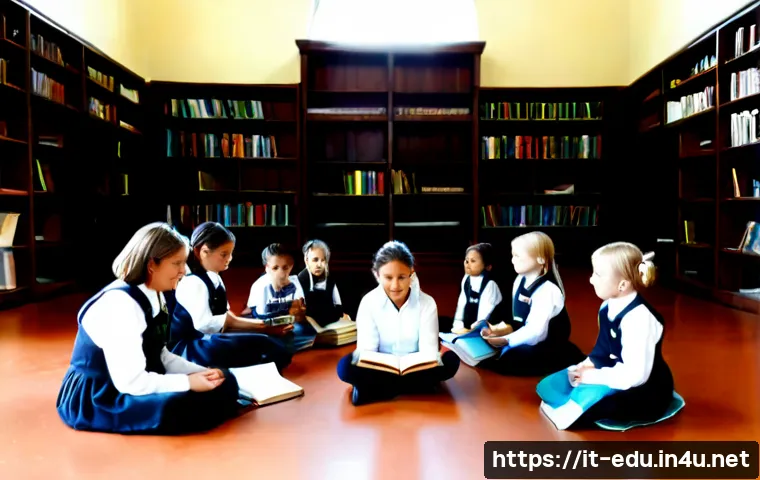 아동 문학 프로그램 - Photorealistic children’s literature program in a welcoming Italian public library, diverse primary ...